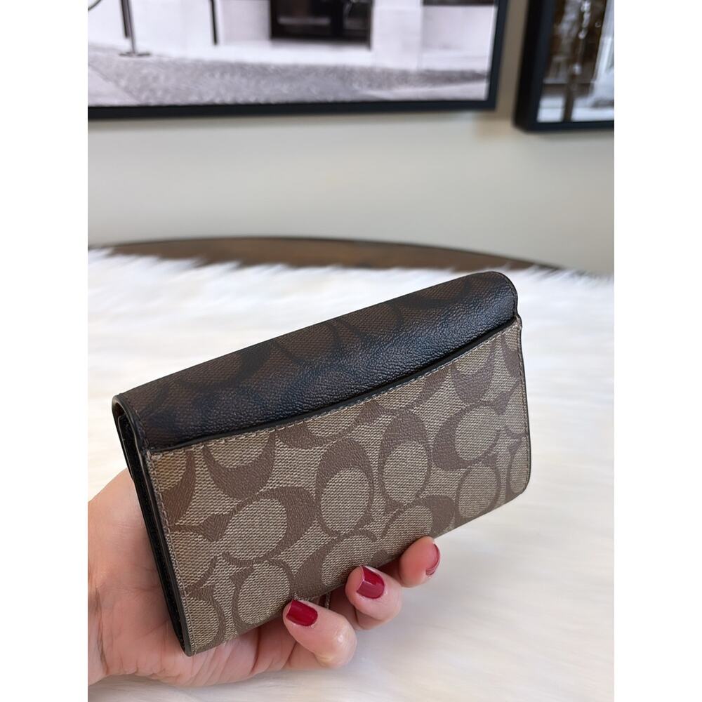 Coach Brown and Black Signature Canvas Wallet with Gold Buckle - Picture 2 of 4